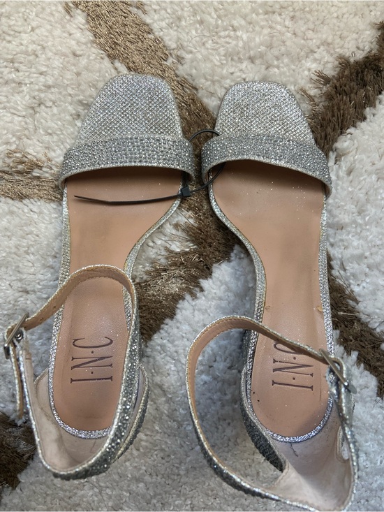 INC International Concepts Shoes - INC International Concepts Sparkling Silver Ankle Strap Sandal Block Heels 6.5M